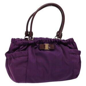 Authentic Salvatore Ferragamo Vala Shoulder Bag Nylon Purple Gold